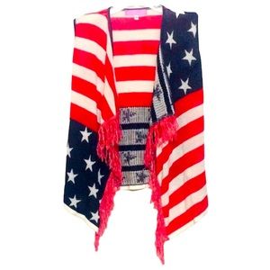 ⭐️ Say What? American Flag fringe shawl vest shrug cardigan Made in USA S